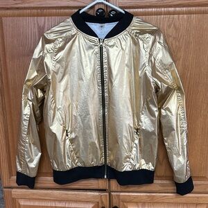 Gold Lame Windbreaker Jacket, Women's M, Funky Gold Jacket, 1980s Costume
